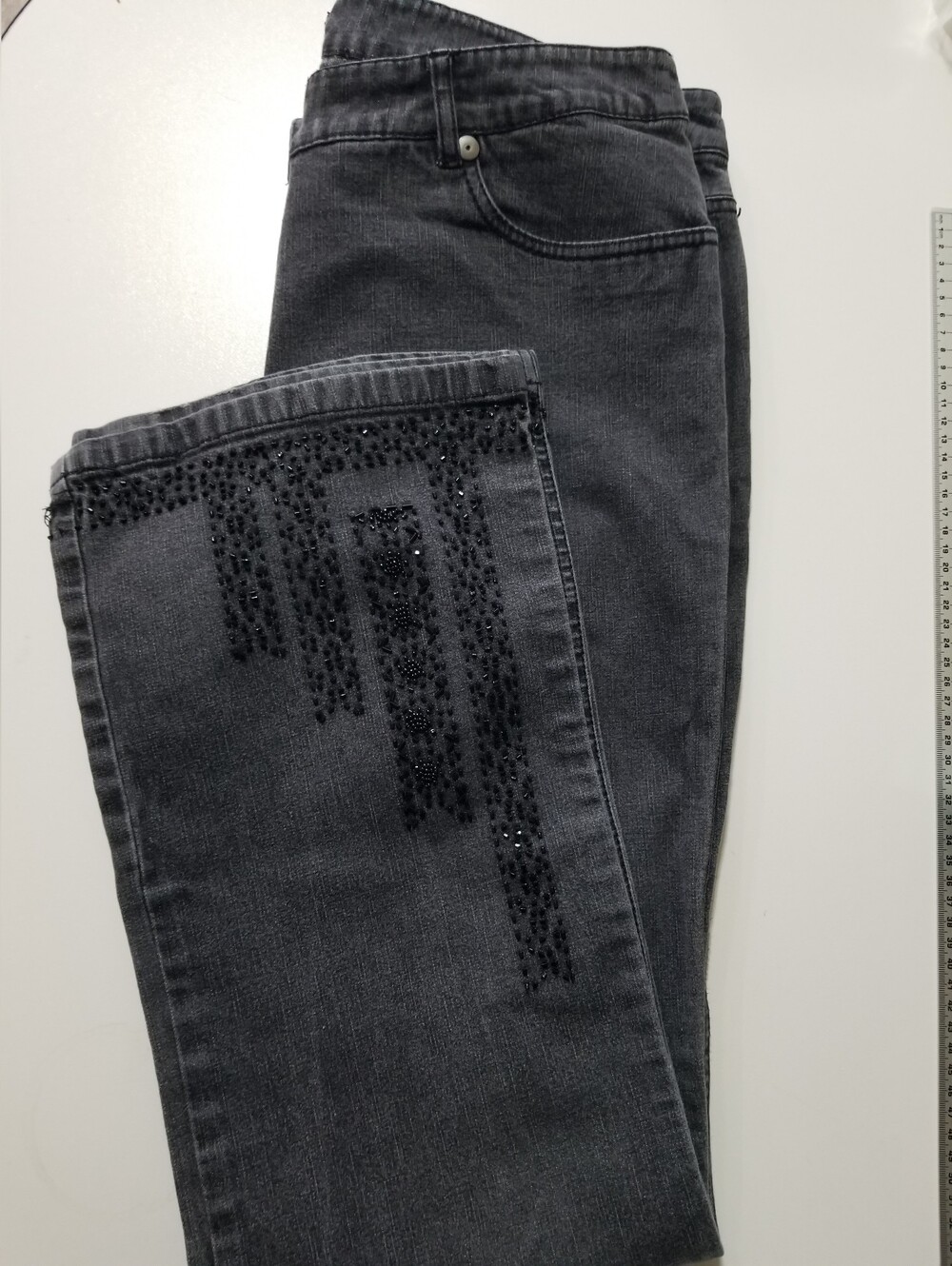 Bianca Nygård Charcoal Embellished Wide Leg Flare Jeans Size 14